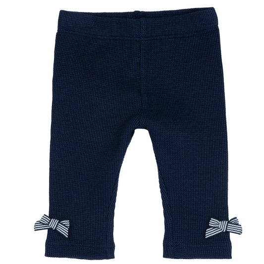 Leggings tinta unita blu con fiocchetti