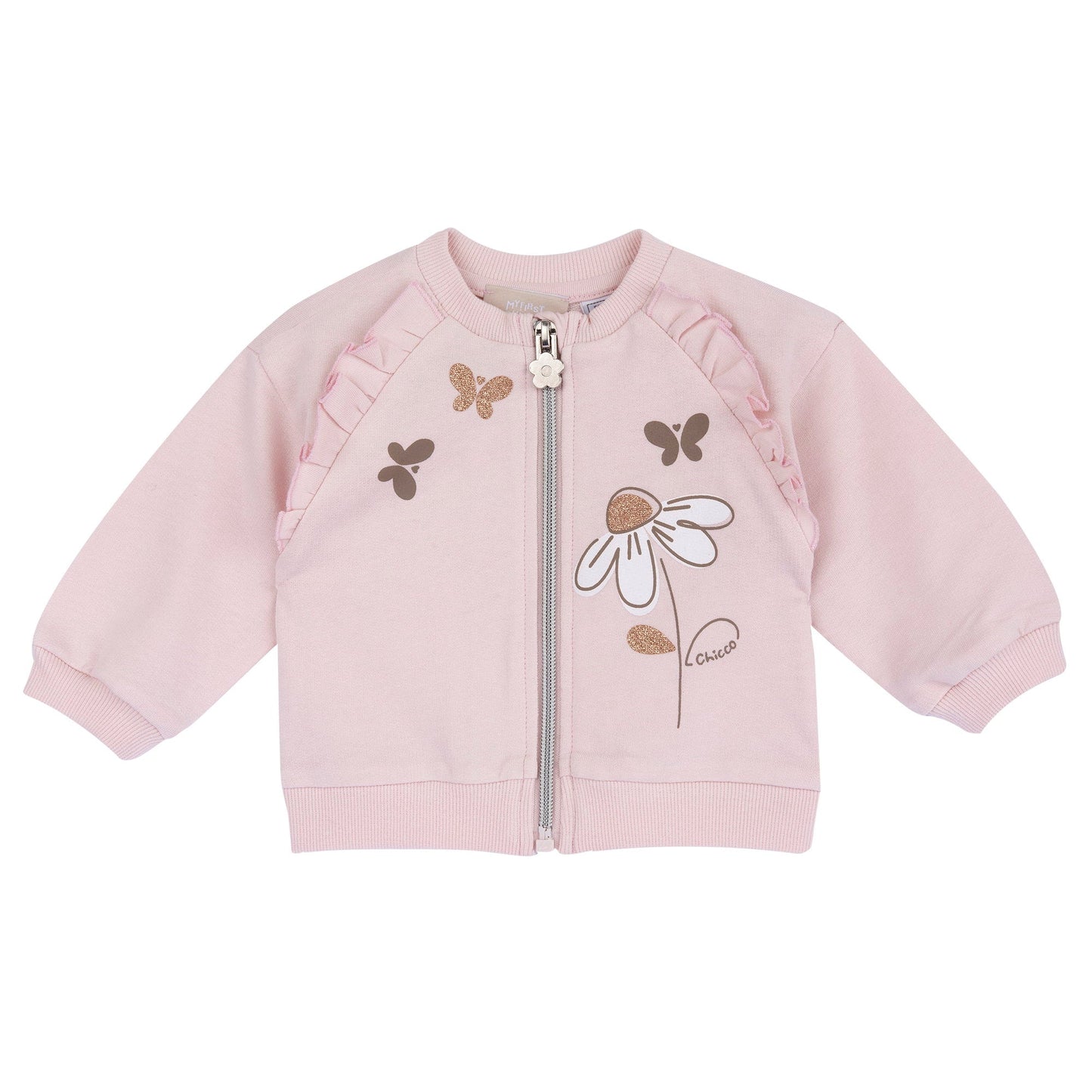 Felpa con zip neonata fiori e farfalle