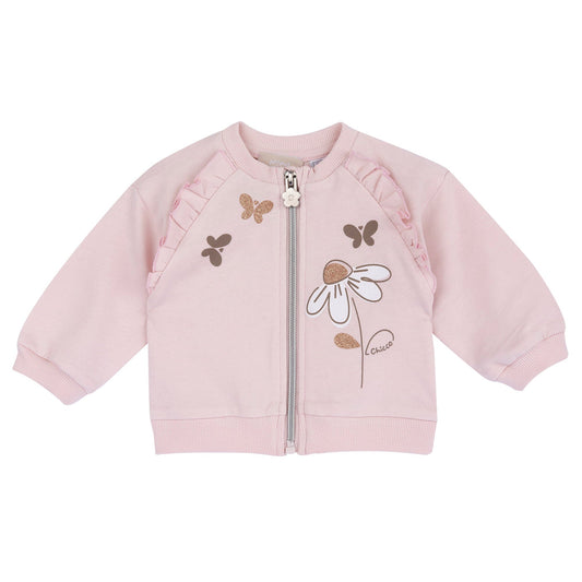 Felpa con zip neonata fiori e farfalle