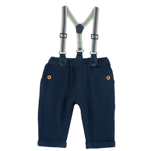 Pantalone blu con bretelle neonato