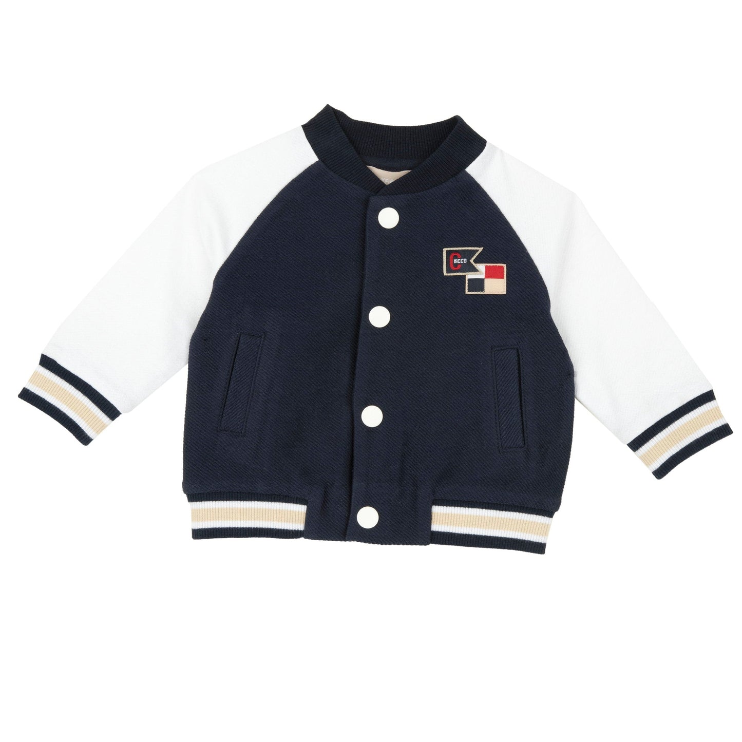 Cardigan con bottoni blu e bianco