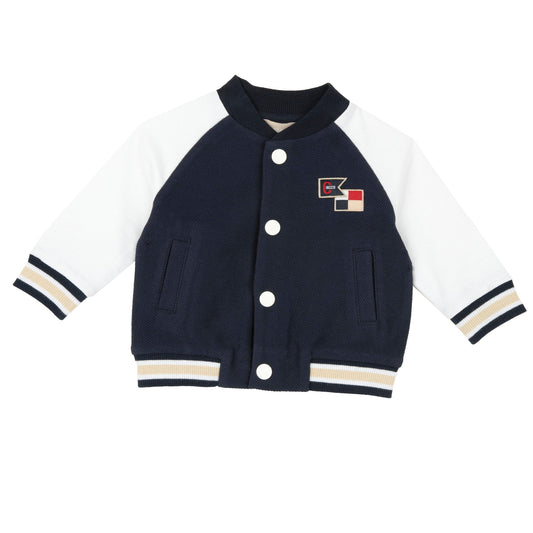 Cardigan con bottoni blu e bianco