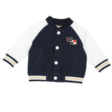 Cardigan con bottoni blu e bianco