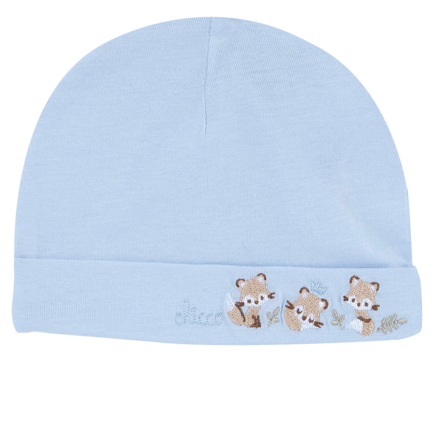 Cappello con risvolto azzurro fantasia volpi