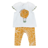 Completo maglietta manica corta e leggings bianco e ocra