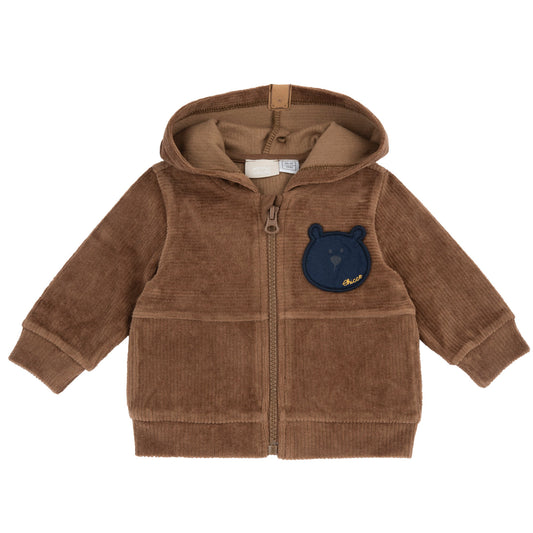Cardigan aperto con zip e cappuccio