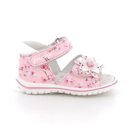 Sandalo in pelle da bambina bianco-rosa