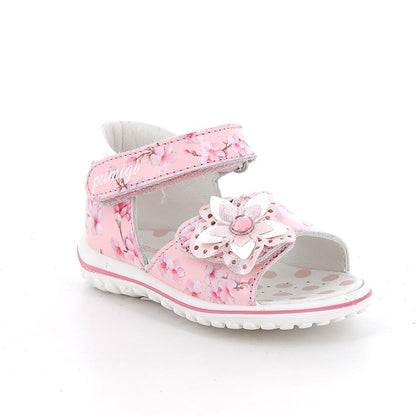 Sandalo in pelle da bambina bianco-rosa