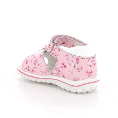 Sandalo in pelle da bambina bianco-rosa