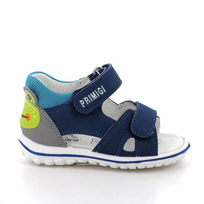 Sandali da bambino blu-grigio-giallo con strappi