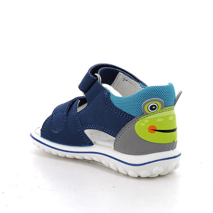 Sandali da bambino blu-grigio-giallo con strappi