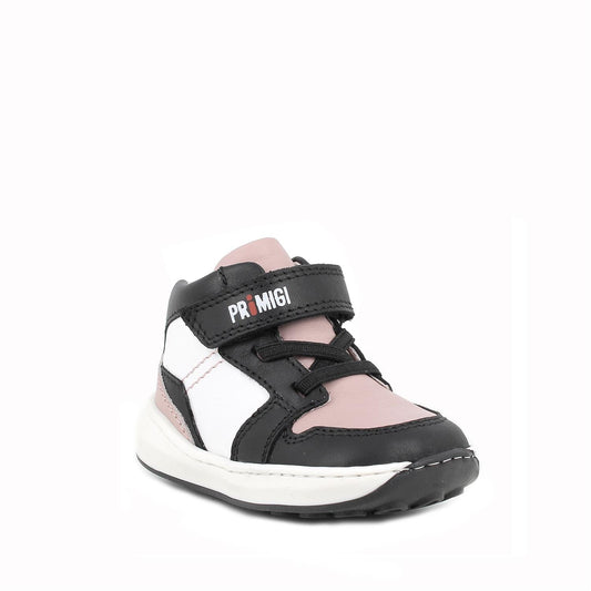 Scarpe in pelle da bambina bianco-rosa antico-nero