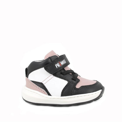 Scarpe in pelle da bambina bianco-rosa antico-nero