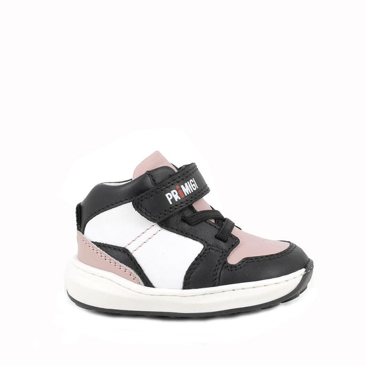 Scarpe in pelle da bambina bianco-rosa antico-nero