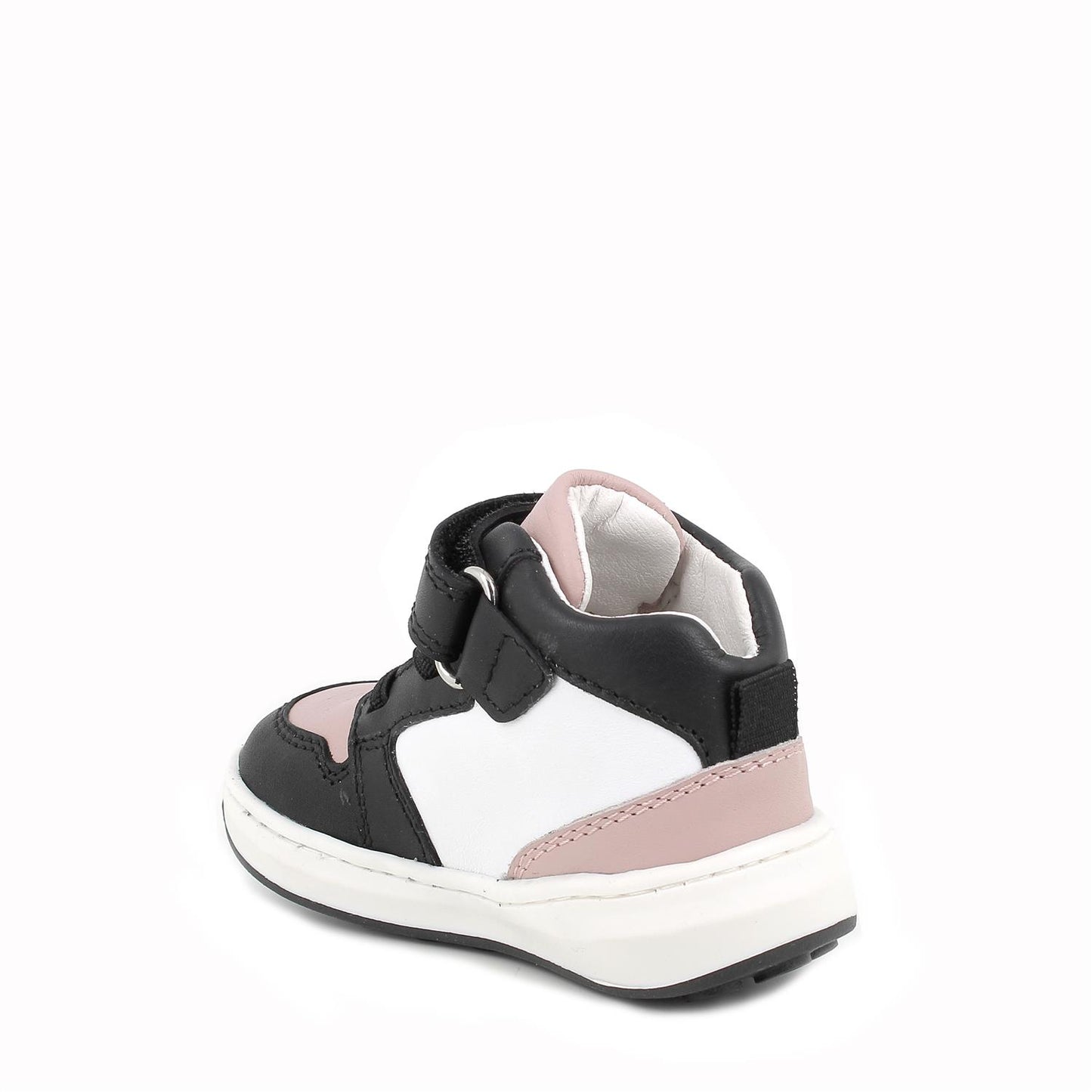 Scarpe in pelle da bambina bianco-rosa antico-nero