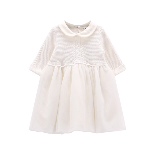 Abito a maniche lunghe in tricot e tulle per neonata