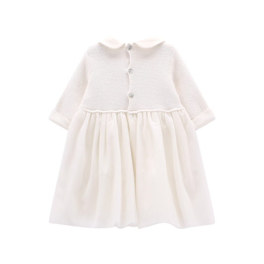 Abito a maniche lunghe in tricot e tulle per neonata