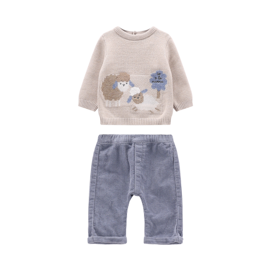 Completo 2 pezzi in tricot e velluto per neonato