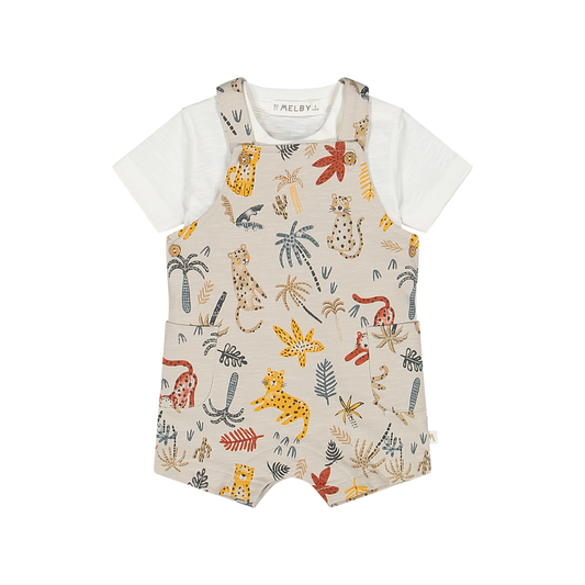 Completo 2 pezzi salopette corta + t-shirt manica corta per neonato