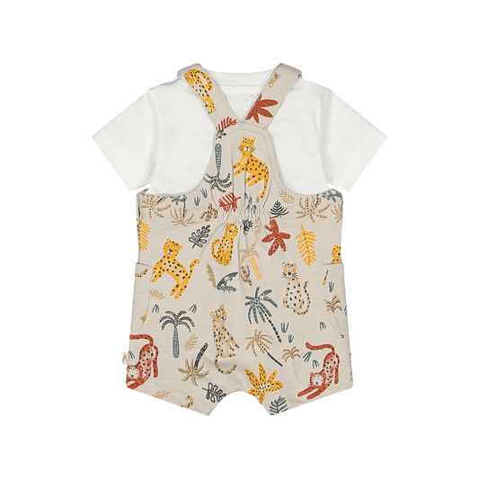 Completo 2 pezzi salopette corta + t-shirt manica corta per neonato