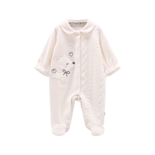 Tutina con piede in ciniglia effetto trecce per neonata