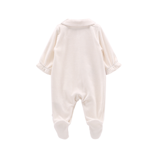 Tutina con piede in ciniglia effetto trecce per neonata