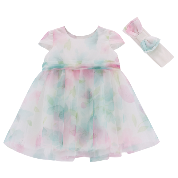 Elegante abito in tulle stampato per neonata
