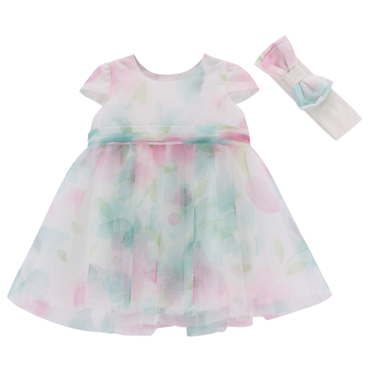 Elegante abito in tulle stampato per neonata
