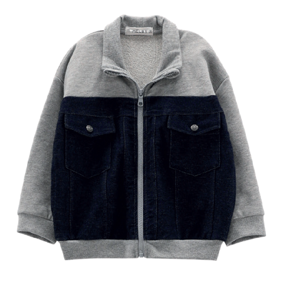 Felpa con zip in maglia e denim