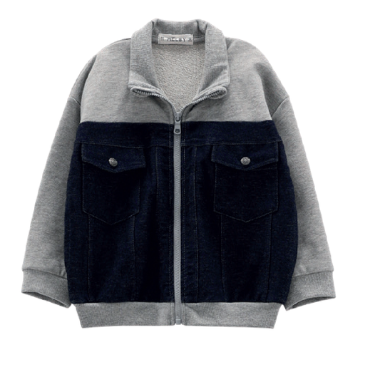 Felpa con zip in maglia e denim