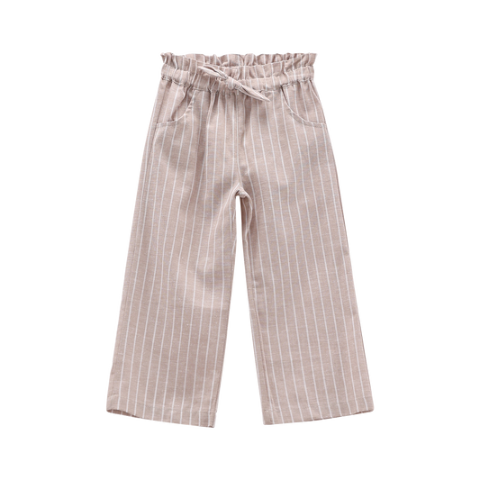 Pantalone misto lino gessato per bambina