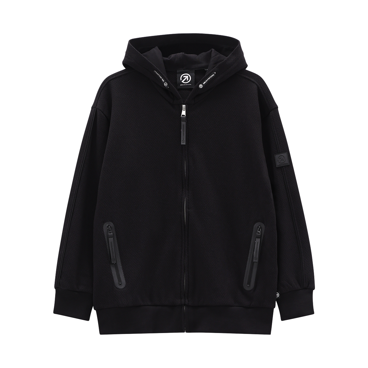 Felpa lunga full-zip con cappuccio per ragazzo.